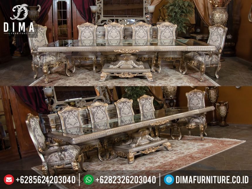 ST-0285 Set Meja Kursi Makan Mewah Classic Silver Gold