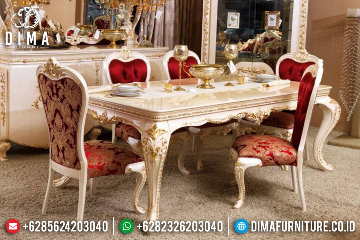 Set Meja Makan Jepara Mewah Model Terbaru Ivory Gold Classic ST-0439