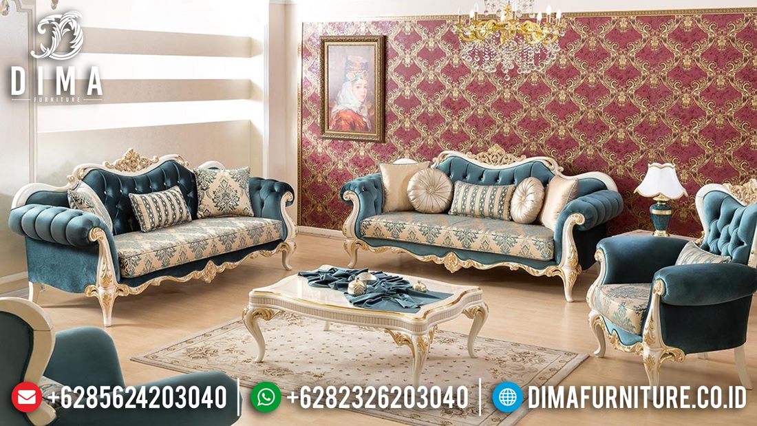 Sofa Tamu Jepara Mewah Terbaru Seri Firuz Duco Putih Emas Terbaru ST-0485