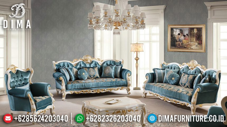 Sofa Tamu Terbaru Mewah Ukir Jepara Klasik Duco Putih Emas Franco ST-0486