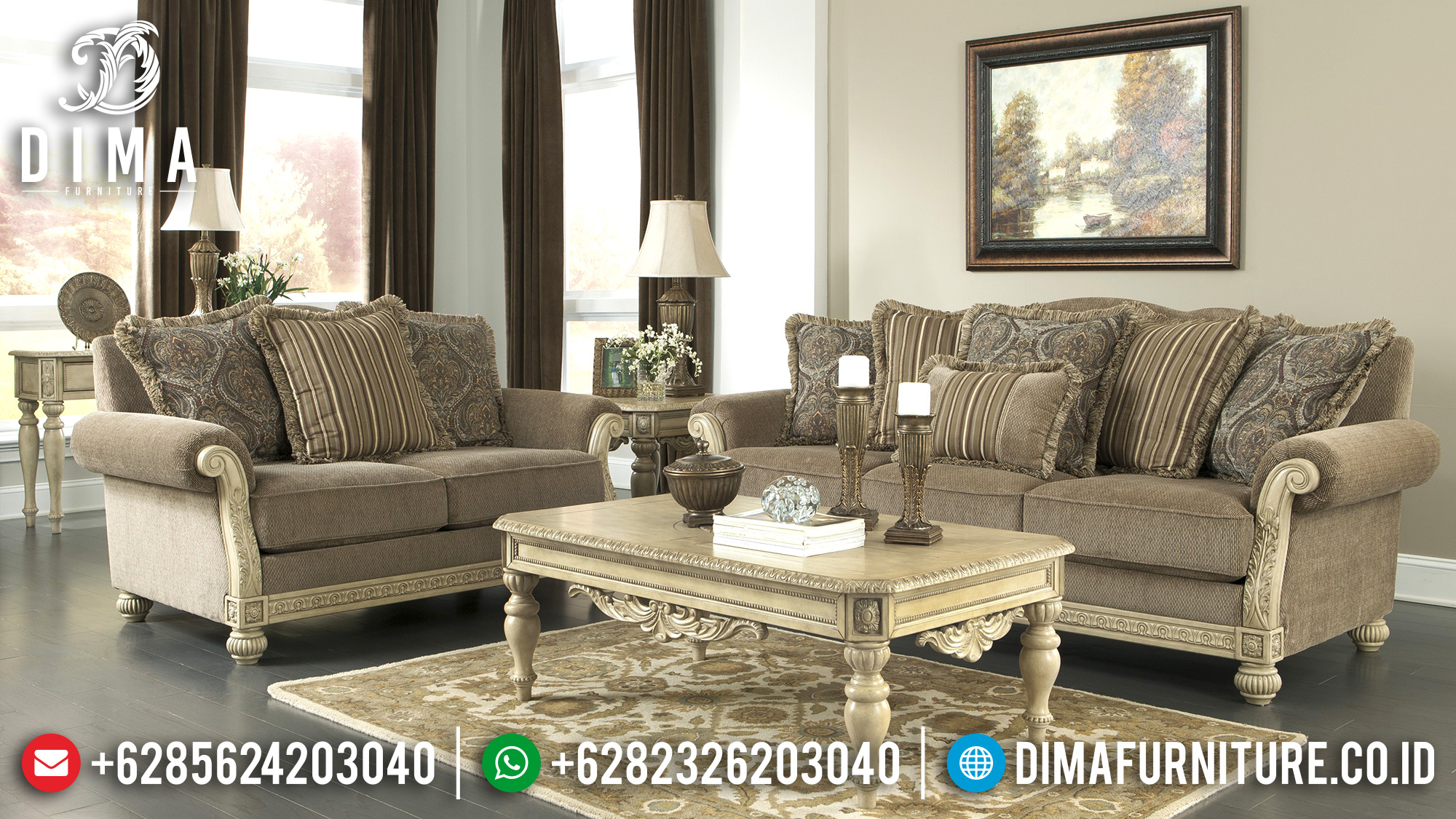 Furniture Terbaru Sofa Tamu Jepara Minimalis Mewah Cat Duco Ivory Evist ST-0517