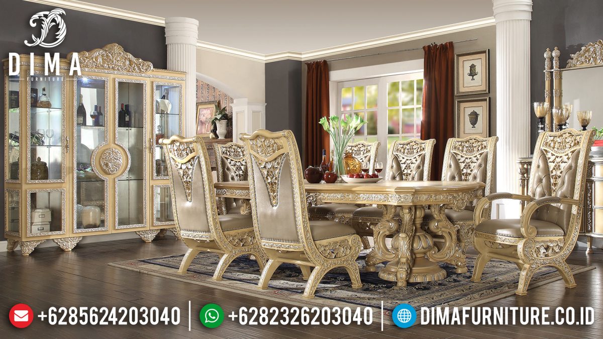 Set Meja Makan Jepara Mewah Terbaru Berkualitas Ukiran Klasik European Luxurious ST-0522