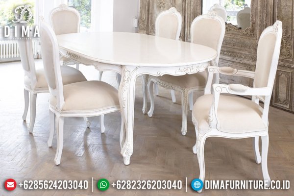 Meja Makan Mewah Duco Ivory Ukiran Jepara Klasik Terbaru ST-0558