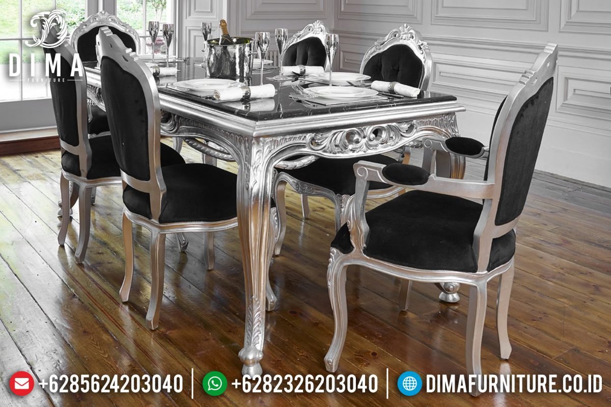 Rococo Silver Duco Set Meja Makan Jepara Mewah Lorensia ST-0557 Rococo Silver Duco Set Meja Makan Jepara Mewah Lorensia ST 0557 1200x800