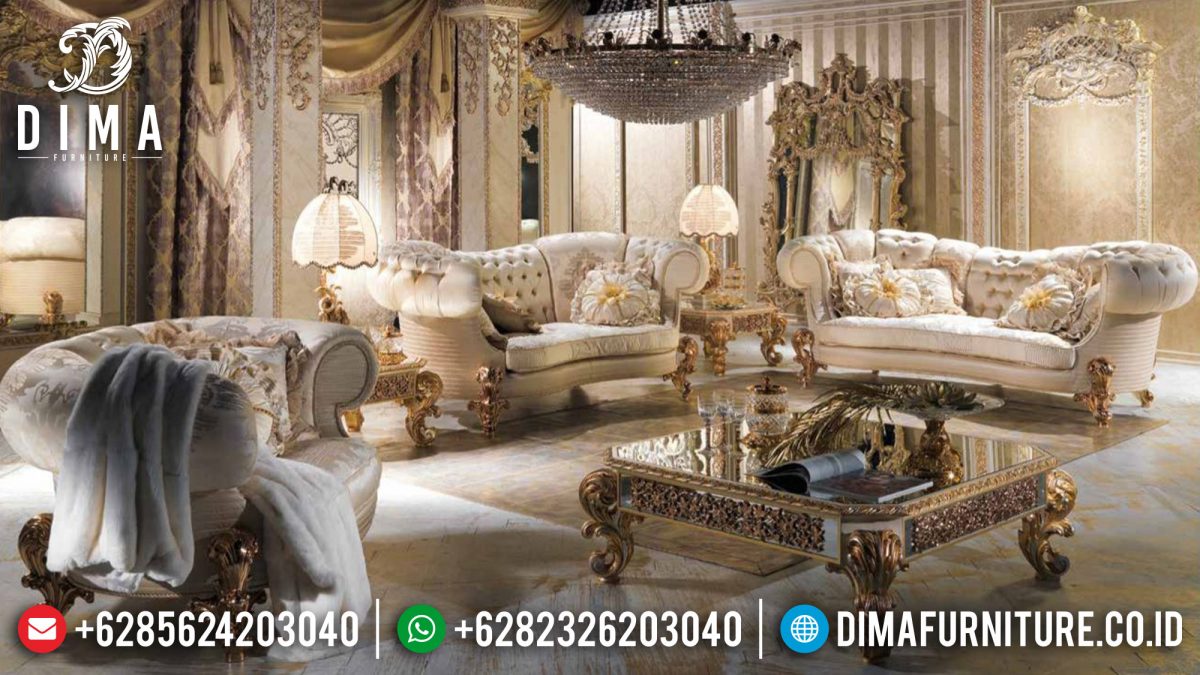 Kursi Sofa Tamu Jepara Mewah Klasik Terbaru Golden Ivory Skin ST-0573
