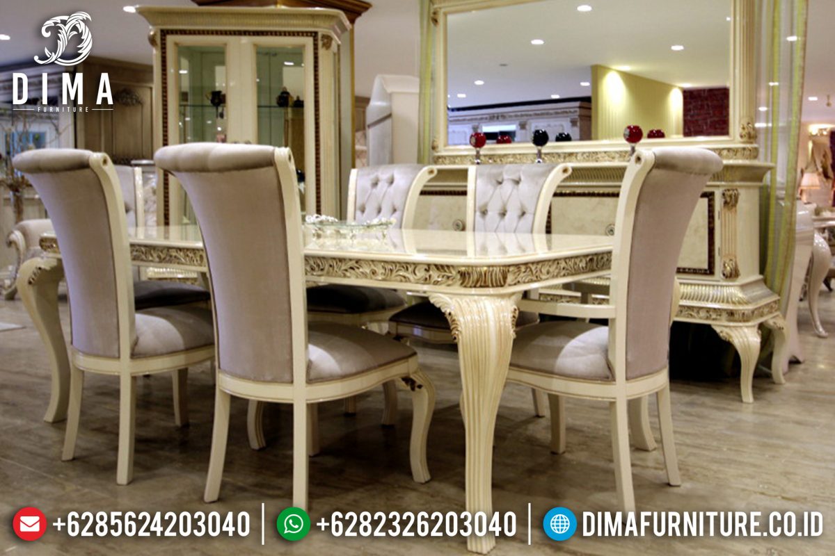 Meja Makan Jepara Mewah Minimalis Duco Ivory Model Terbaru Piyano ST-0603