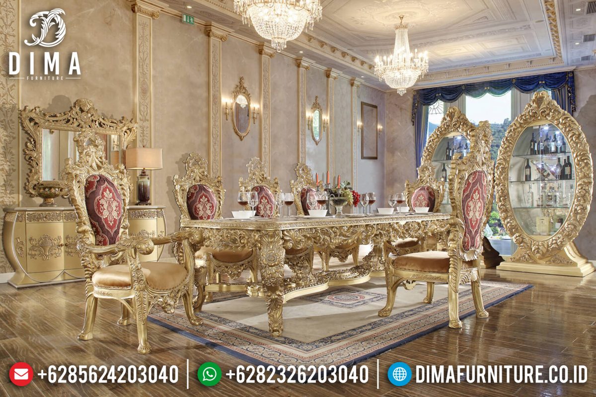 Classic Furniture Set Meja Makan Mewah Ukiran Jepara Rose Gold ST-0671