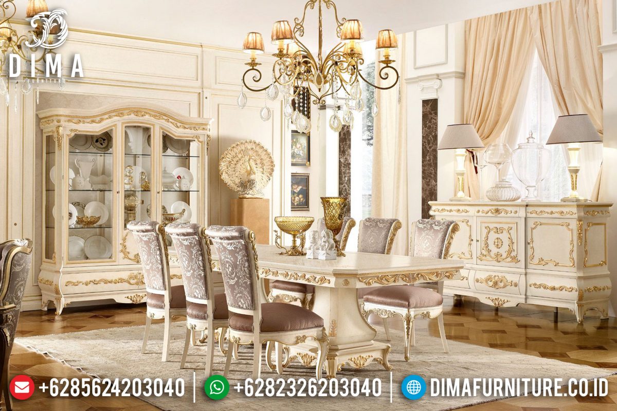 Set Meja Makan Jepara Mewah Terbaru Duco Ivory Gostinaya Versalles ST-0670