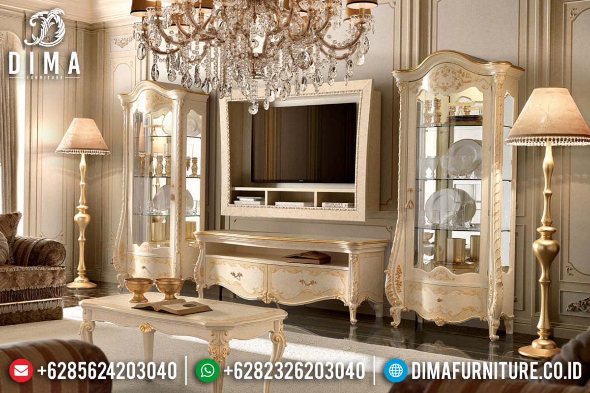 Klasik Furniture Set Bufet TV Mewah Jepara Portofino Duco Ivory ST-0678 | Sofa Tamu Jepara - Dima Furniture Klasik Furniture Set Bufet TV Mewah Jepara Portofino Duco Ivory ST-0678