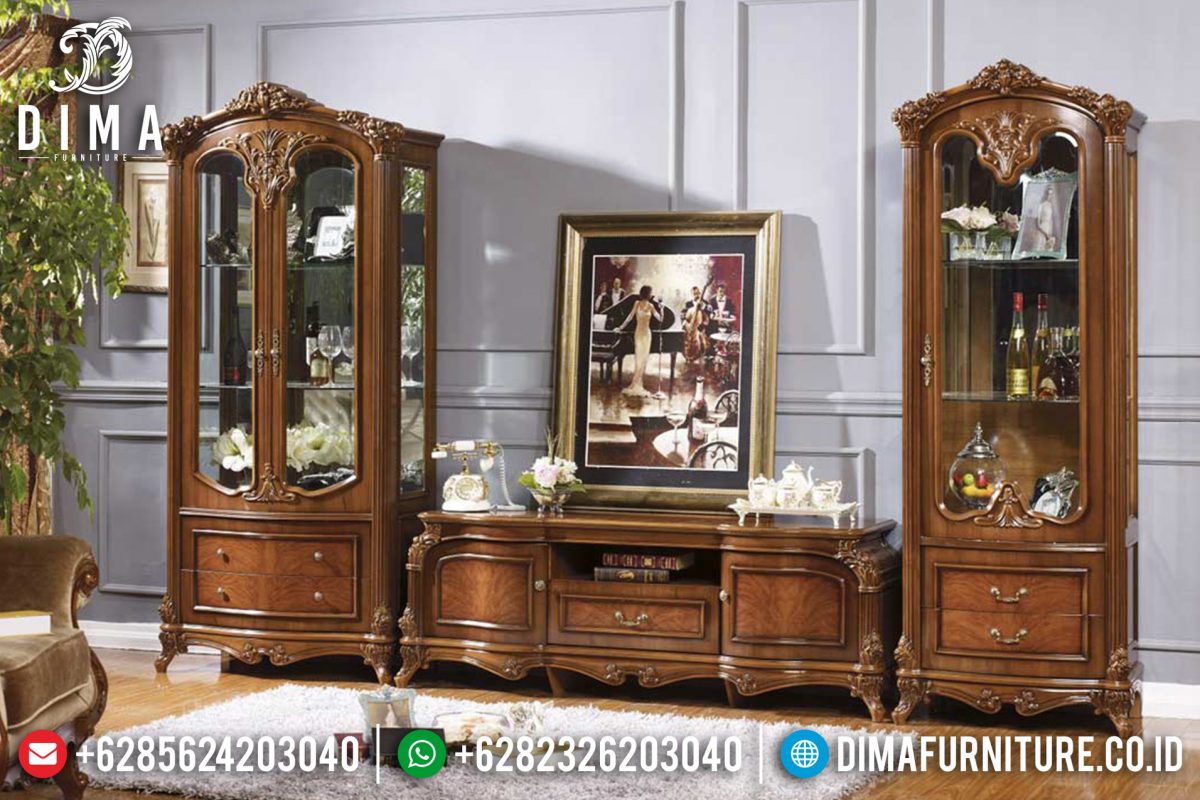 Set Bufet Tv Jati Ukir Natural Mewah Terbaru ST-0752