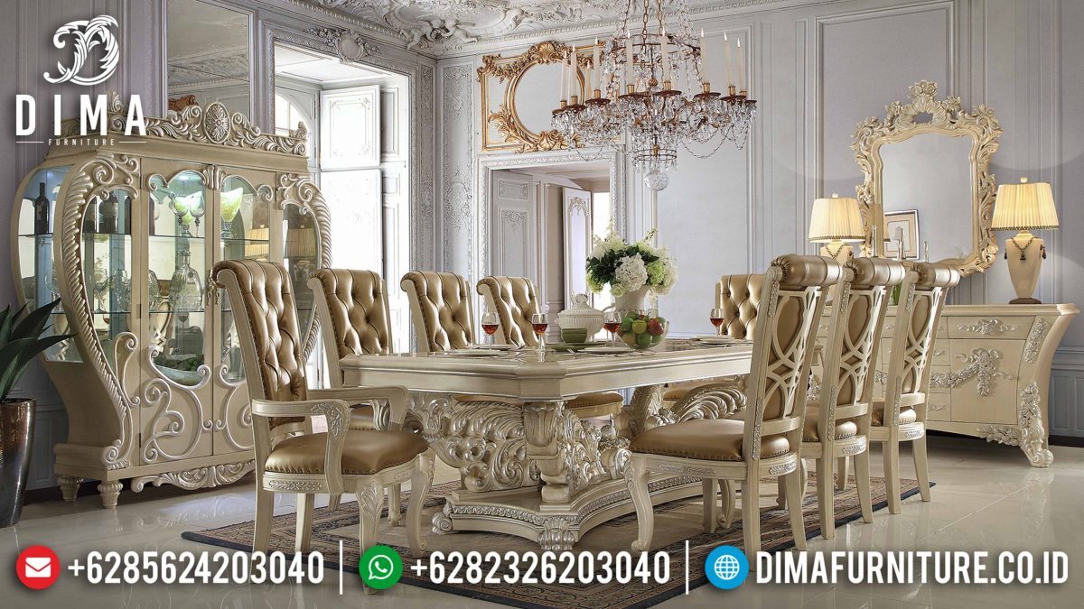 Set Meja Kursi Makan Klasik Ukir Jepara Terbaru Minerva ST-0728