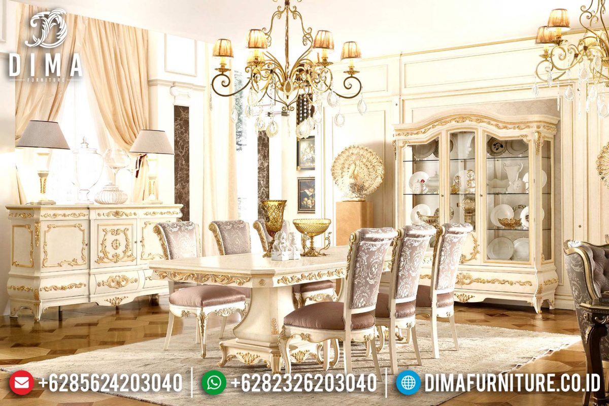 Set Meja Kursi Makan Mewah Model Eropa Terbaru ST-0687 Set Meja Kursi Makan Mewah Model Eropa Terbaru ST-0687