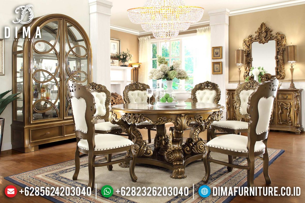 Set Meja Makan Bundar Ukir Mewah Klasik Terbaru ST-0755