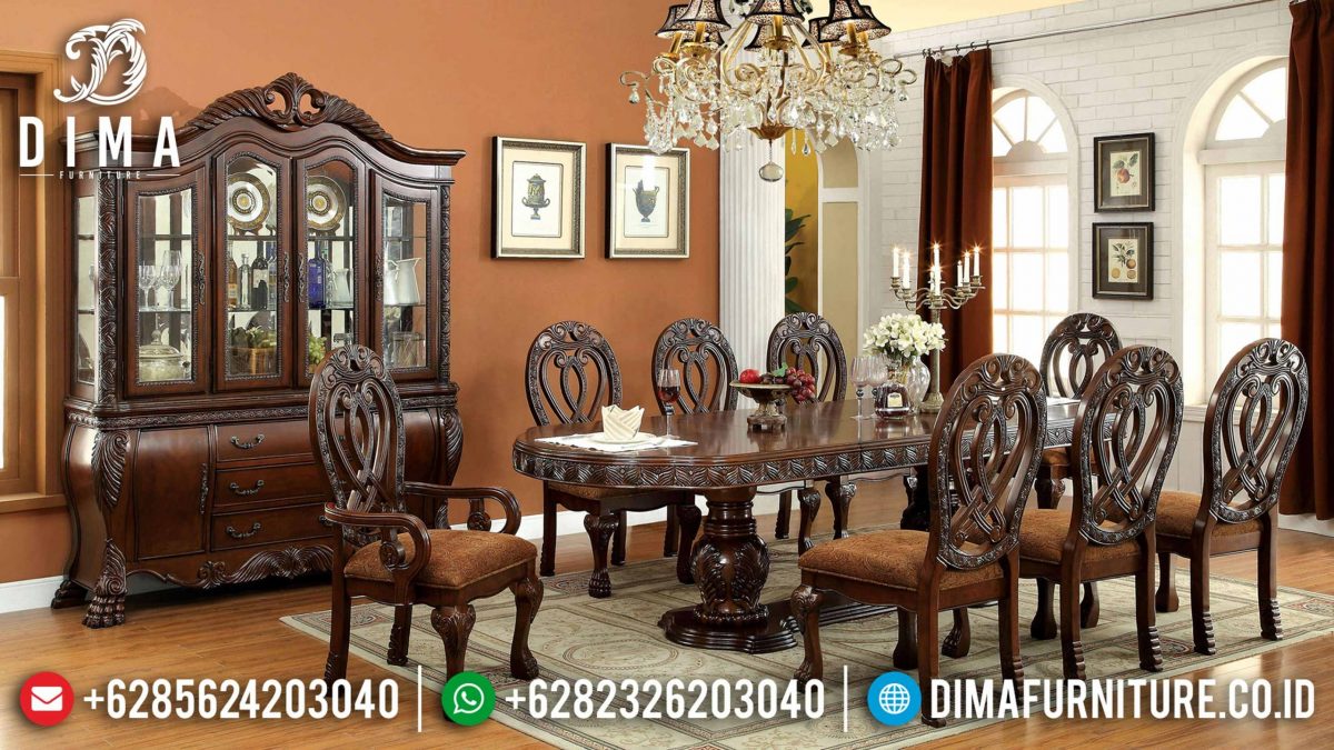 Set Meja Makan Klasik Modern Bahan Jati Mewah ST-0740