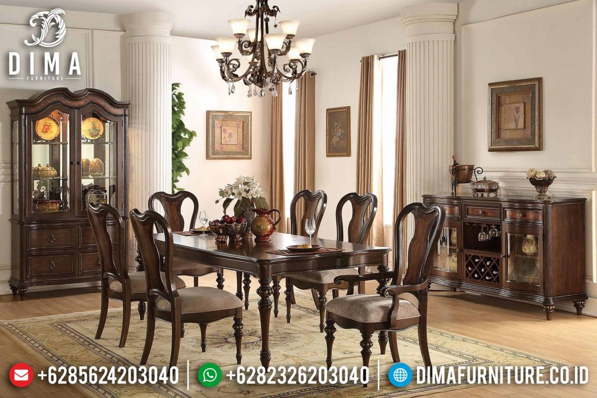 Set Meja Makan Klasik Modern Jati Mewah Terbaru ST-0718 | Sofa Tamu Jepara - Dima Furniture Set Meja Makan Klasik Modern Jati Mewah Terbaru ST-0718