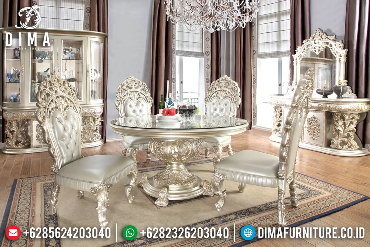 Set Meja Makan Mewah Bundar Ukir Jepara Terbaru ST-0686 Set Meja Makan Mewah Bundar Ukir Jepara Terbaru ST-0686