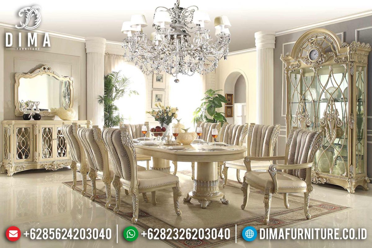 Set Meja Makan Oval Mewah Ukir Jepara Terbaru ST-0758