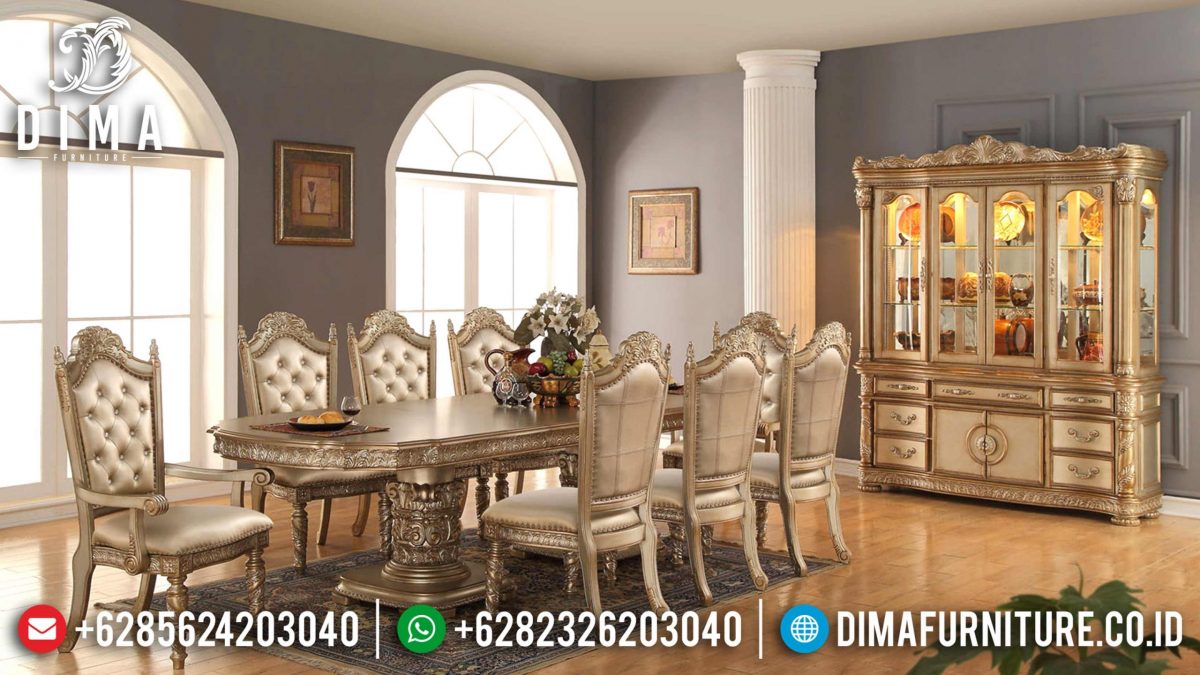 Set Meja Makan Oval Ukiran Mewah Model Terbaru ST-0735