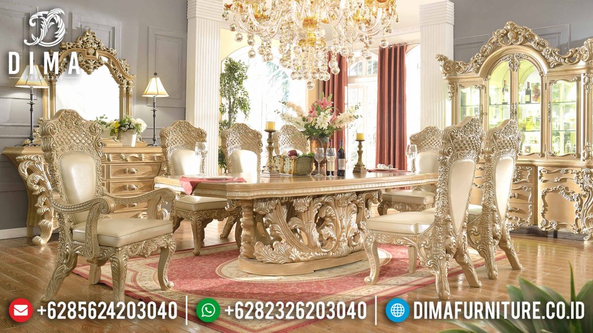 Set Meja Makan Ukir Mewah Mebel Jepara Klasik Terbaru ST-0727