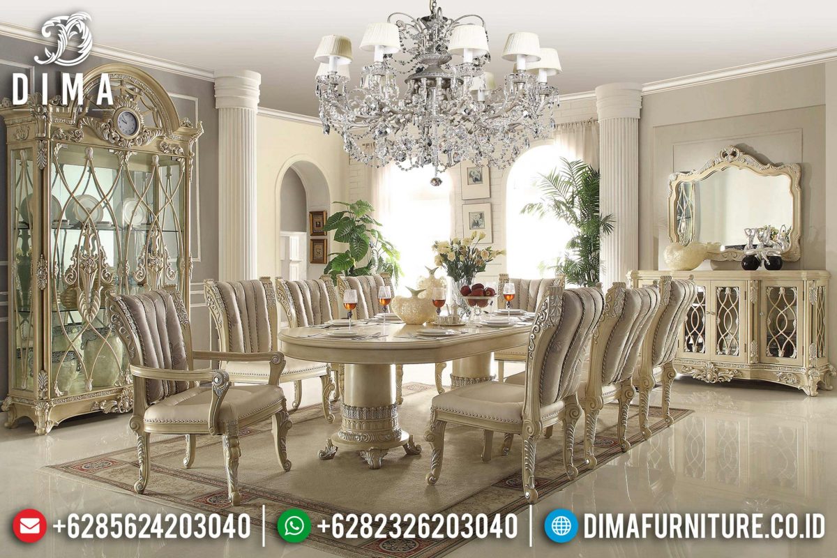 Set Meja Makan Ukir Oval Mebel Jepara Mewah Terbaru ST-0697