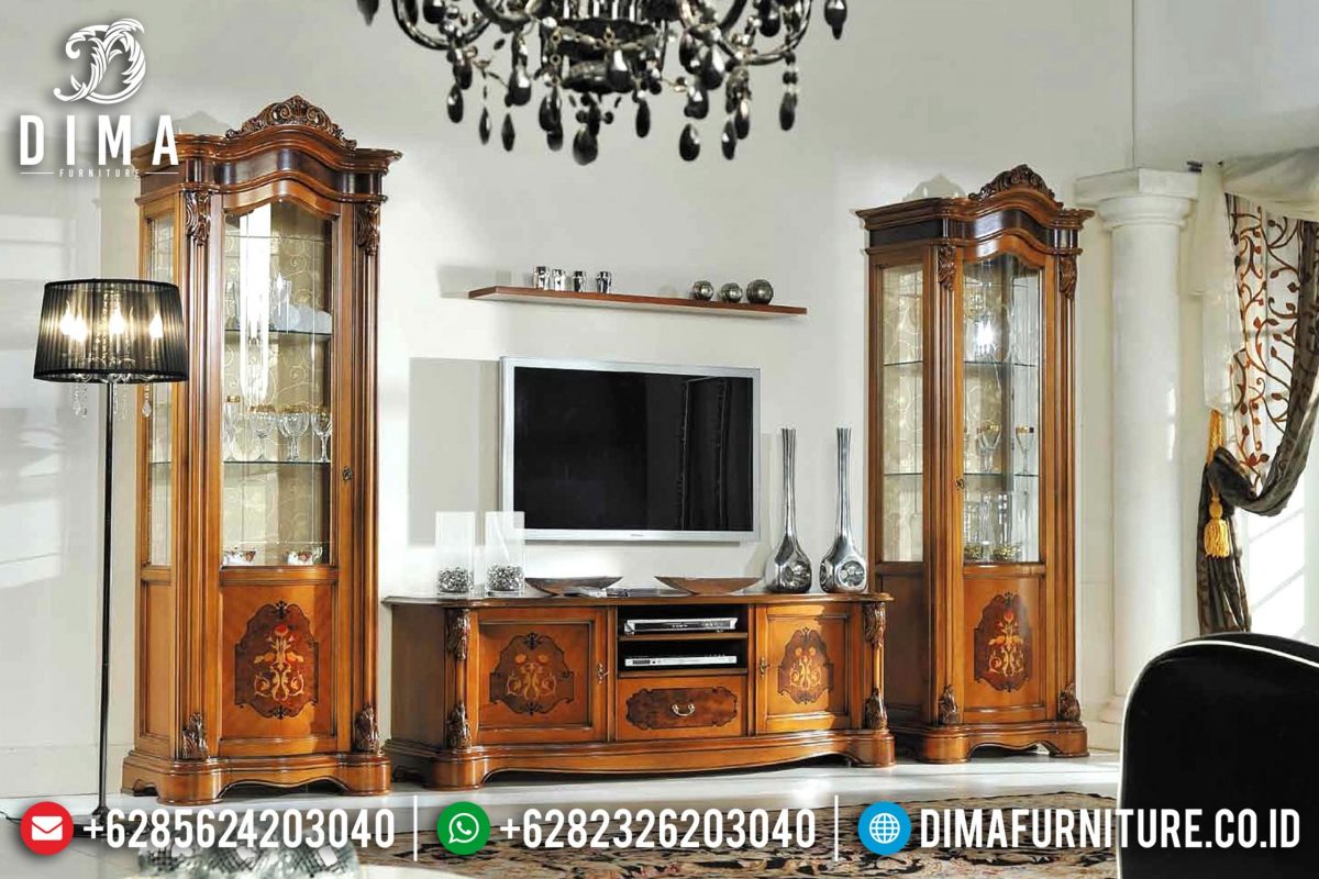 Set Bufet Tv Jati Natural Klasik Mewah Terbaru ST-0773 | Sofa Tamu Jepara - Dima Furniture Set Bufet Tv Jati Natural Klasik Mewah Terbaru ST-0773