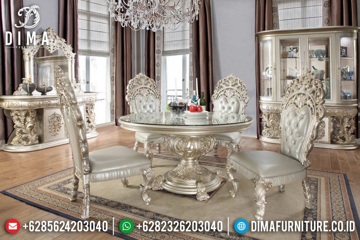 Set Meja Makan Bundar Ukir Mebel Jepara Mewah Terbaru ST-0818 | Sofa Tamu Jepara - Dima Furniture Set Meja Makan Bundar Ukir Mebel Jepara Mewah Terbaru ST-0818