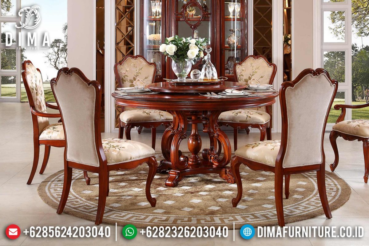 Set Meja Makan Jati Bundar Klasik Modern Terbaru ST-0786
