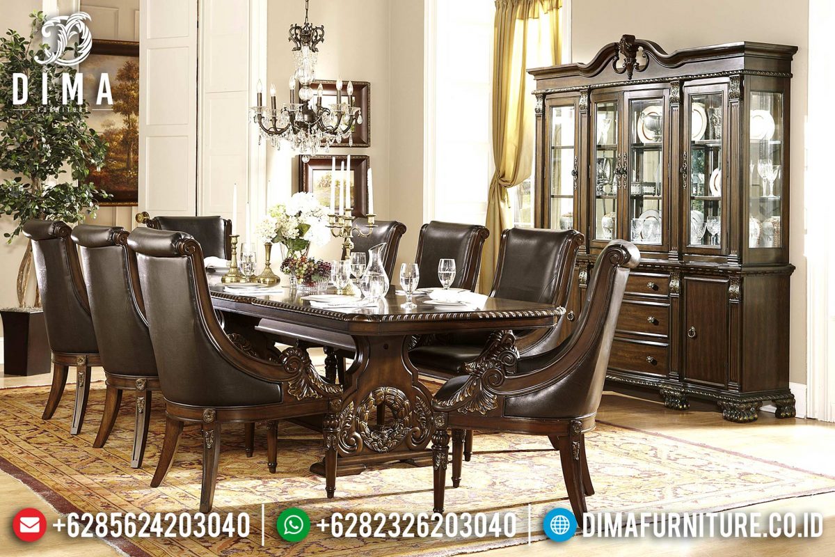 Set Meja Makan Jati Natural Klasik Mewah Terbaru ST-0805 | Sofa Tamu Jepara - Dima Furniture Set Meja Makan Jati Natural Klasik Mewah Terbaru ST-0805