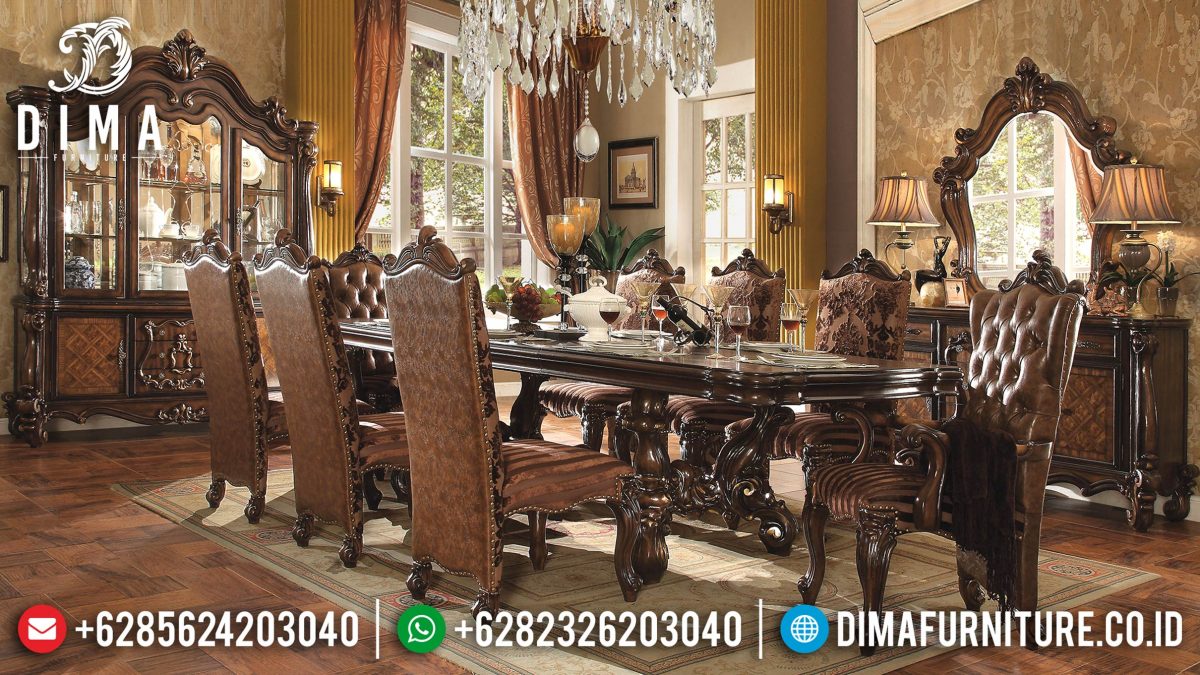Set Meja Makan Jati Ukir Klasik Natural Mewah Terbaru ST-0824 | Sofa Tamu Jepara - Dima Furniture Set Meja Makan Jati Ukir Klasik Natural Mewah Terbaru ST-0824