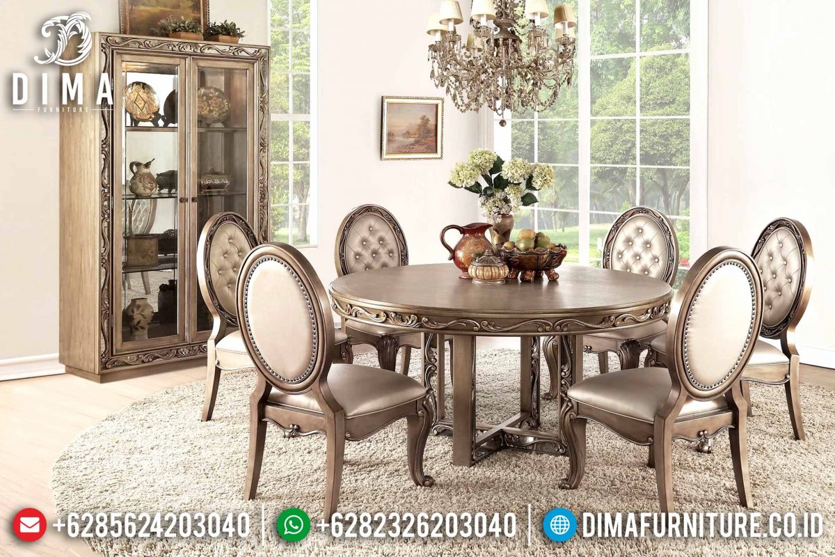 Set Meja Makan Klasik Jati Bundar Mewah Terbaru ST-0812 | Sofa Tamu Jepara - Dima Furniture Set Meja Makan Klasik Jati Bundar Mewah Terbaru ST-0812