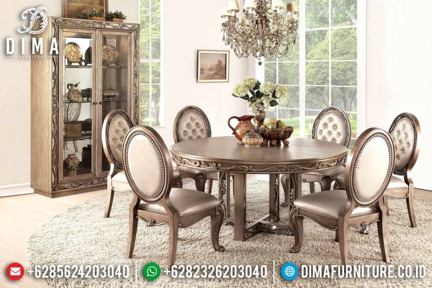 Set Meja Makan Klasik Jati Bundar Mewah Terbaru ST-0812