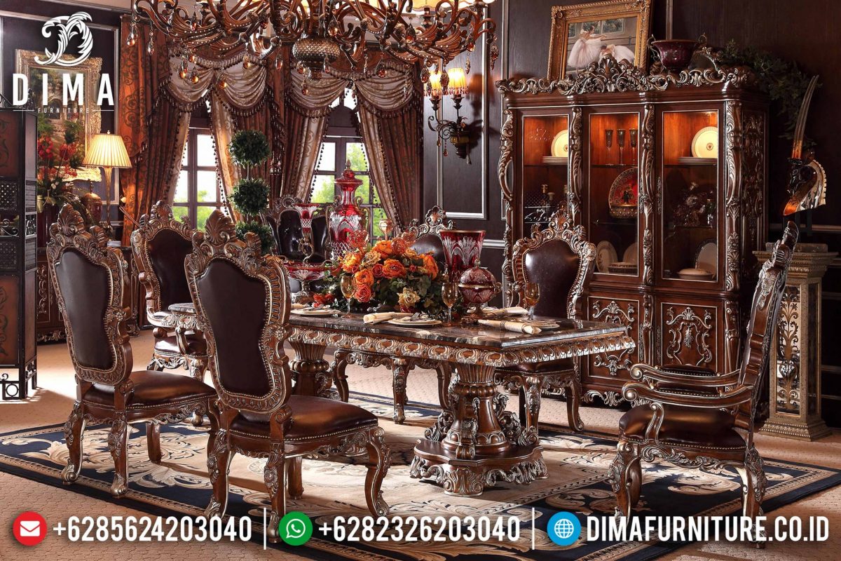 Set Meja Makan Mewah Ukir Jati Mebel Jepara Terbaru ST-0811 | Sofa Tamu Jepara - Dima Furniture Set Meja Makan Mewah Ukir Jati Mebel Jepara Terbaru ST-0811