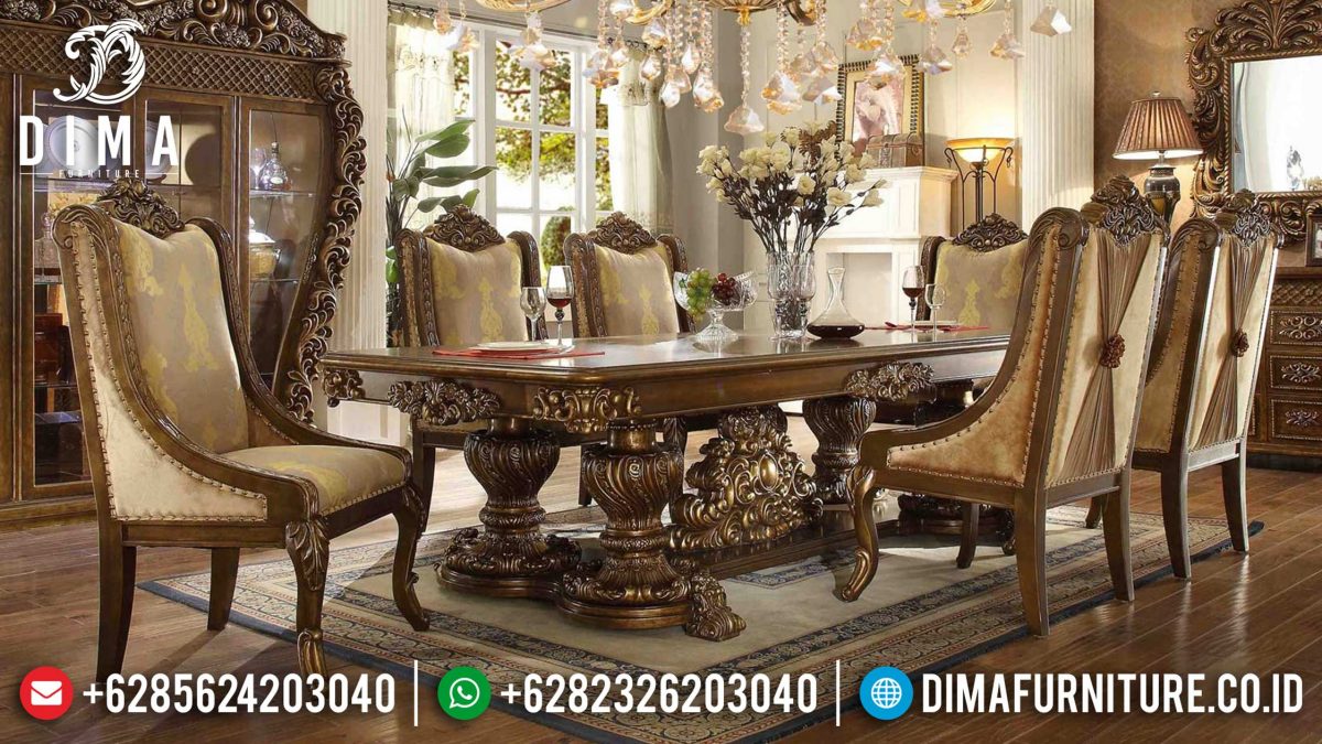 Set Meja Makan Ukir Mewah Jati Mebel Jepara Terbaru ST-0833 | Sofa Tamu Jepara - Dima Furniture Set Meja Makan Ukir Mewah Jati Mebel Jepara Terbaru ST-0833