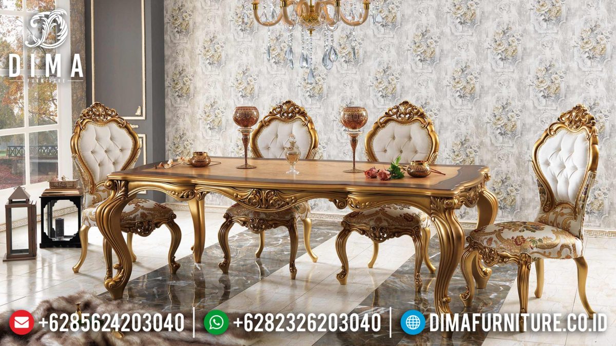 Set Meja Kursi Makan Duco Emas Klasik Ukiran Terbaru ST-0843