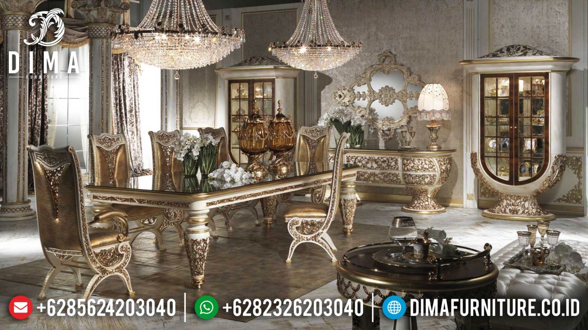 Set Meja Kursi Makan Ukir Klasik Mewah Terbaru ST-0839 | Sofa Tamu Jepara - Dima Furniture Set Meja Kursi Makan Ukir Klasik Mewah Terbaru ST-0839