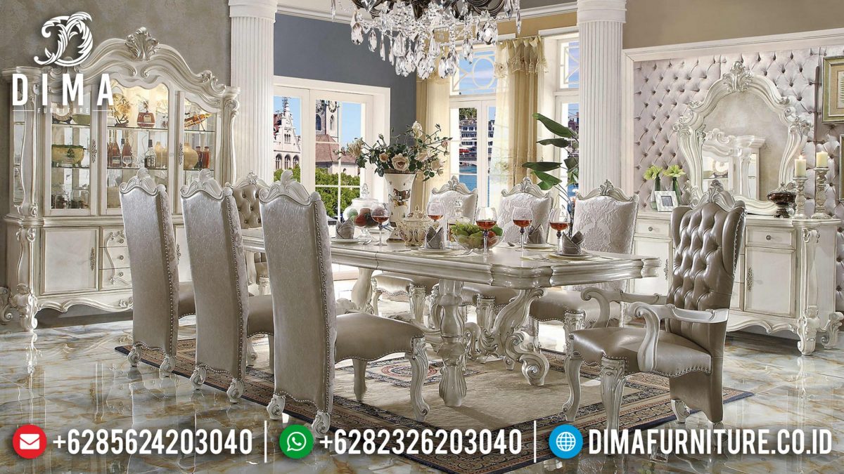 Set Meja Makan Eropa Klasik Ukir Jepara Mewah Terbaru ST-0852