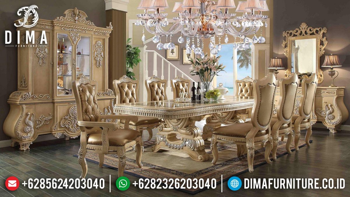 Set Meja Makan Eropa Klasik Ukir Mewah Terbaru ST-0853