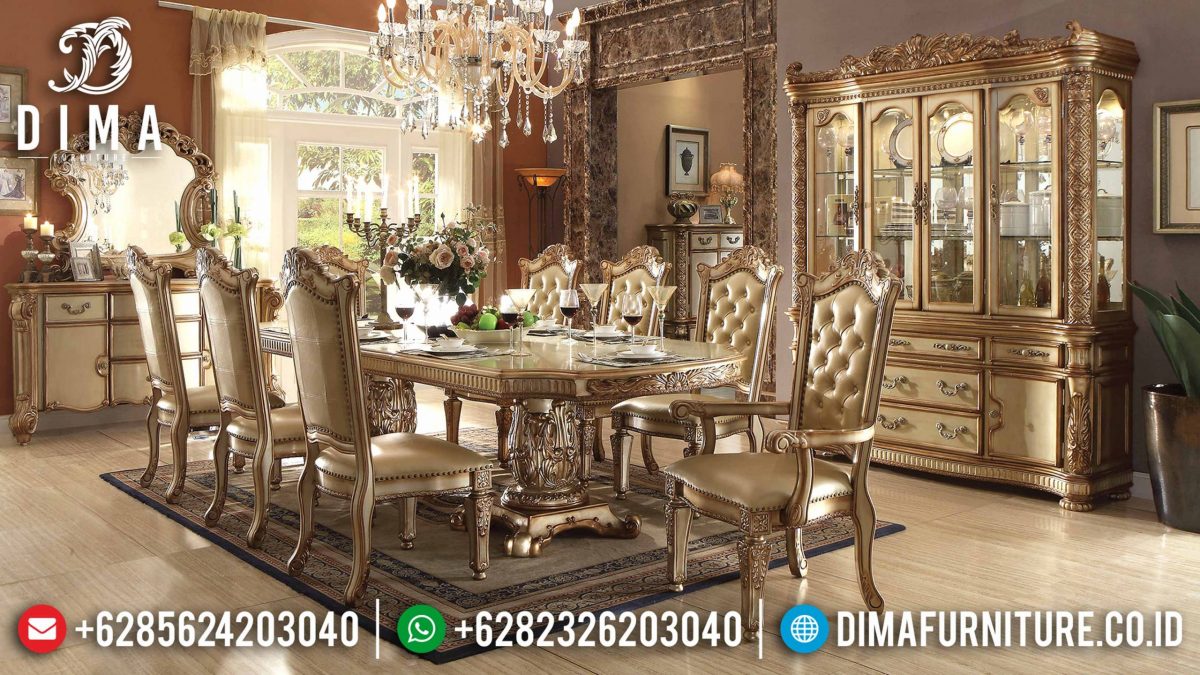 Set Meja Makan Oval Mewah Duco Emas Klasik Terbaru ST-0855