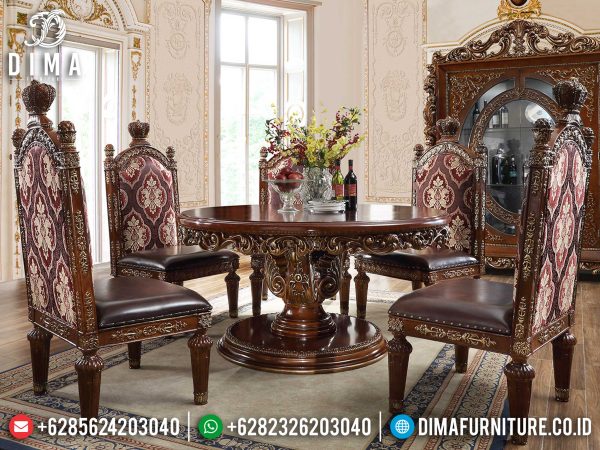 Meja Makan Mewah Bundar Luxury Carving Natural Jati Classic Furniture Jepara ST-0961