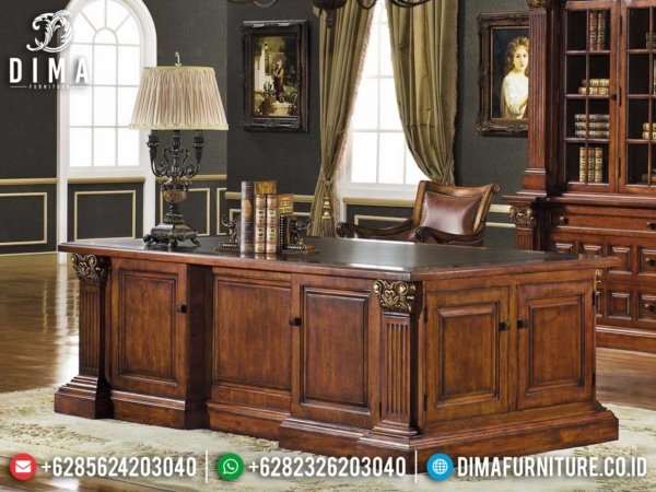 Desain Meja Kerja Minimalis Mewah Classic Natural Jati Perhutani Best Quality ST-1051