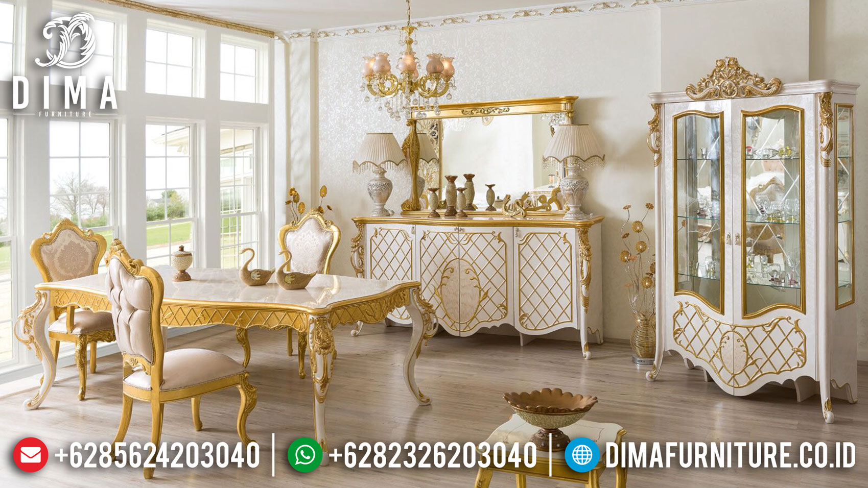 Gorgeous Design Meja Makan Mewah Ukir Jepara Luxury Art Deco Color ST-1055