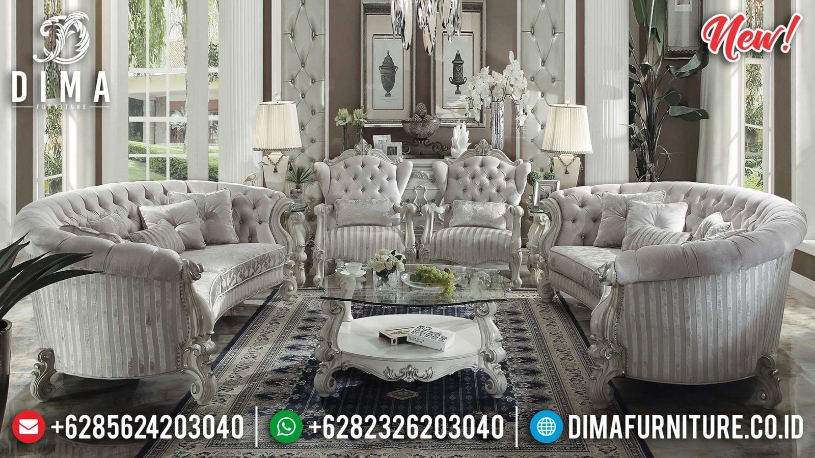 Harga Sofa Tamu Mewah Jepara Luxury Carving Soft Fabric Best Quality ST-1007 Harga Sofa Tamu Mewah Jepara Luxury Carving Soft Fabric Best Quality ST-1007