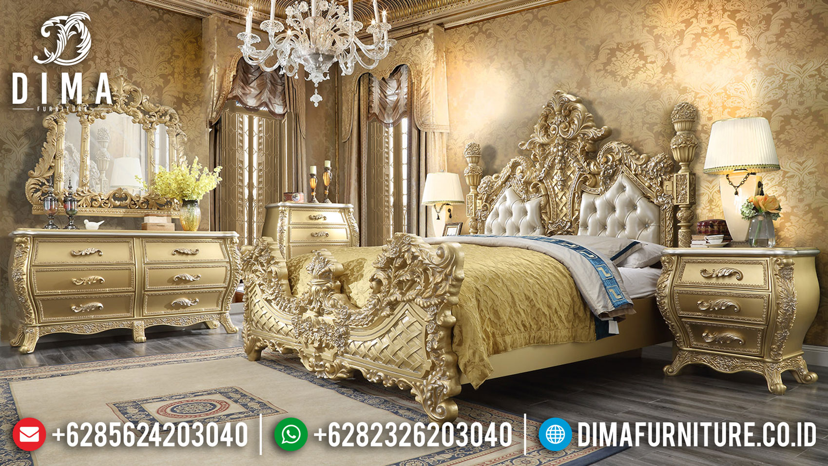 King Size Tempat Tidur Mewah Ukiran Luxury Golden Sunrise Glossy Color ST-1070