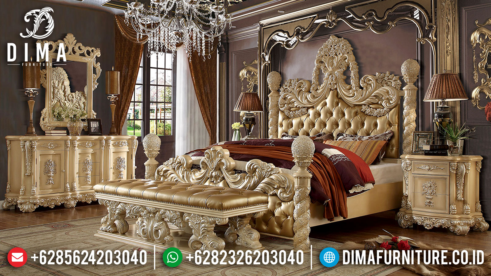 Set Tempat Tidur Mewah Raja Luxury Carving Rome Empire Design ST-1065