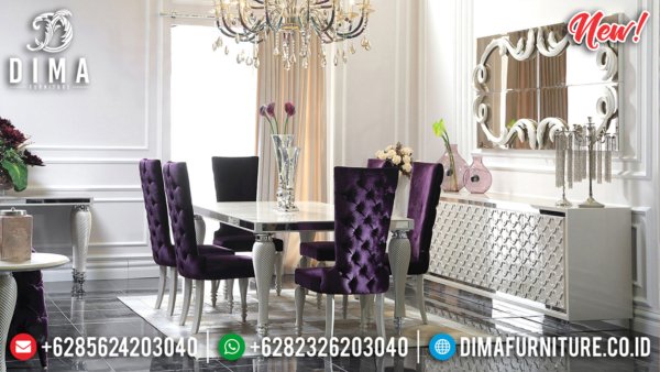 Jual Set Meja Makan Mewah Minimalis Silver Shine Color Luxurious Furniture Jepara ST-1167