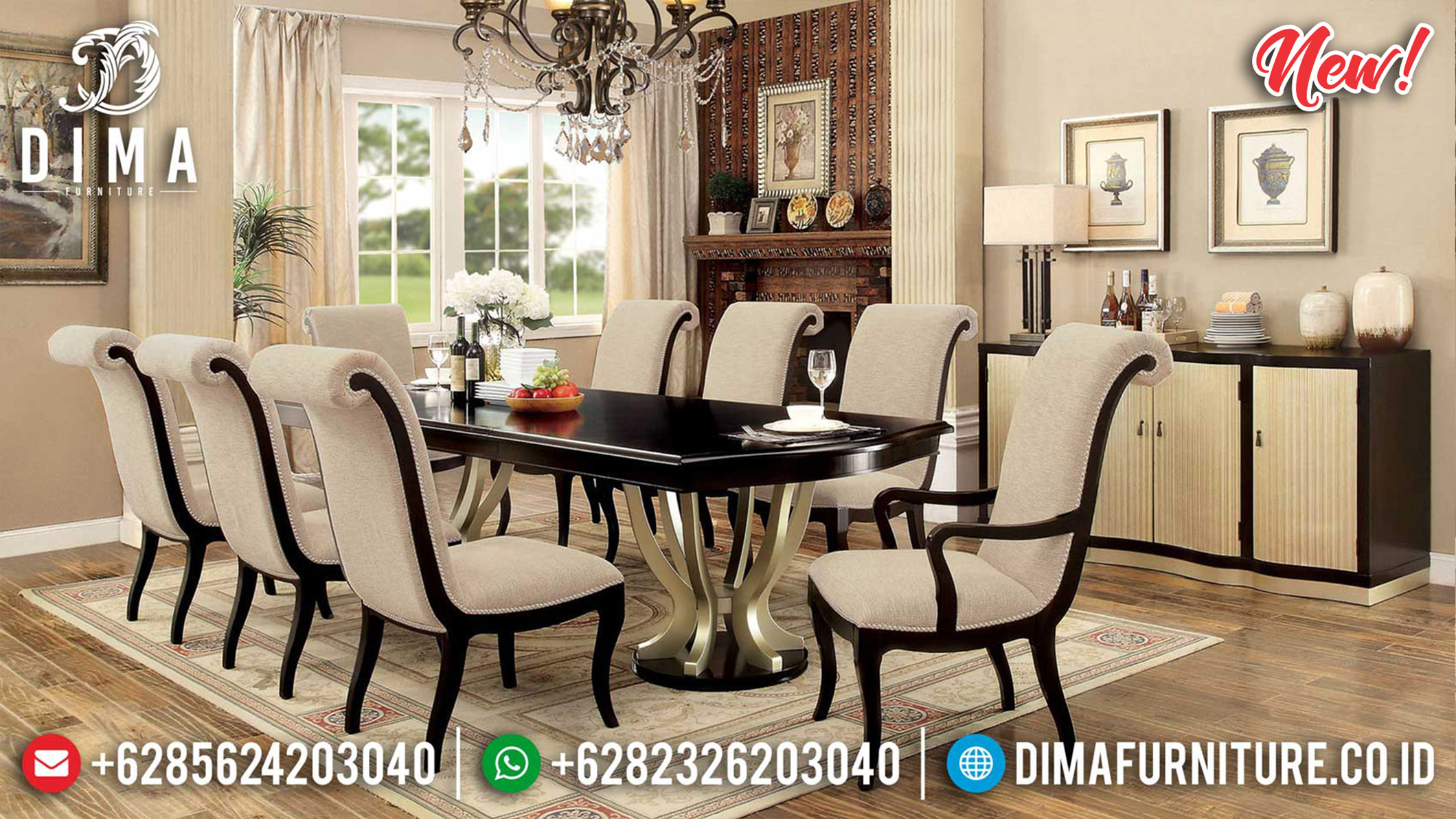 Meja Makan Minimalis Adaline Luxury Classic New Furnitiure Jepara Item ST-1165