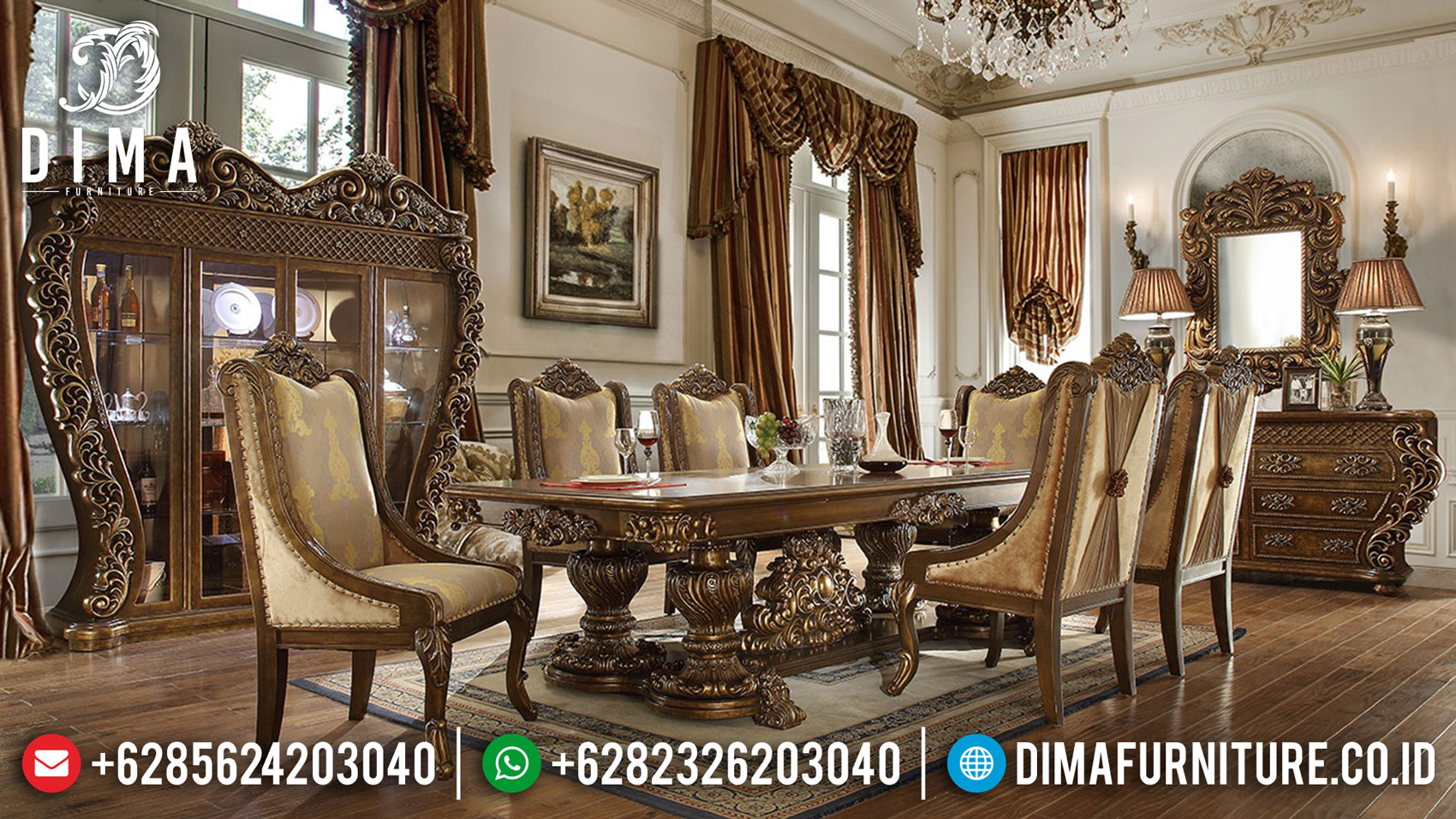 Best Sale Meja Makan Mewah Giardino Luxury Carving New Furniture Jepara St-1249