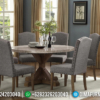 Desain Meja Makan Minimalis Bundar Simple Kayu Jati Natural Classic Rustic ST-1227