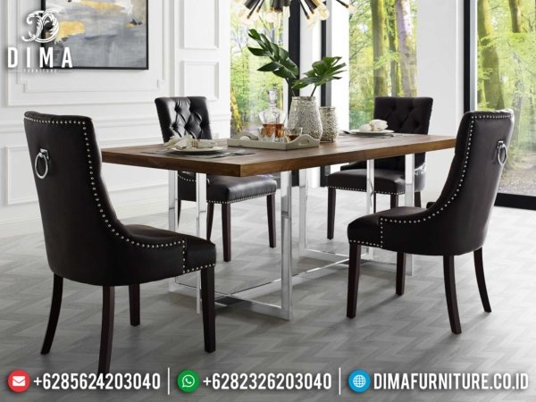 Meja Makan Minimalis Modern Jepara Stainless Steel New Luxury Design ST-1195