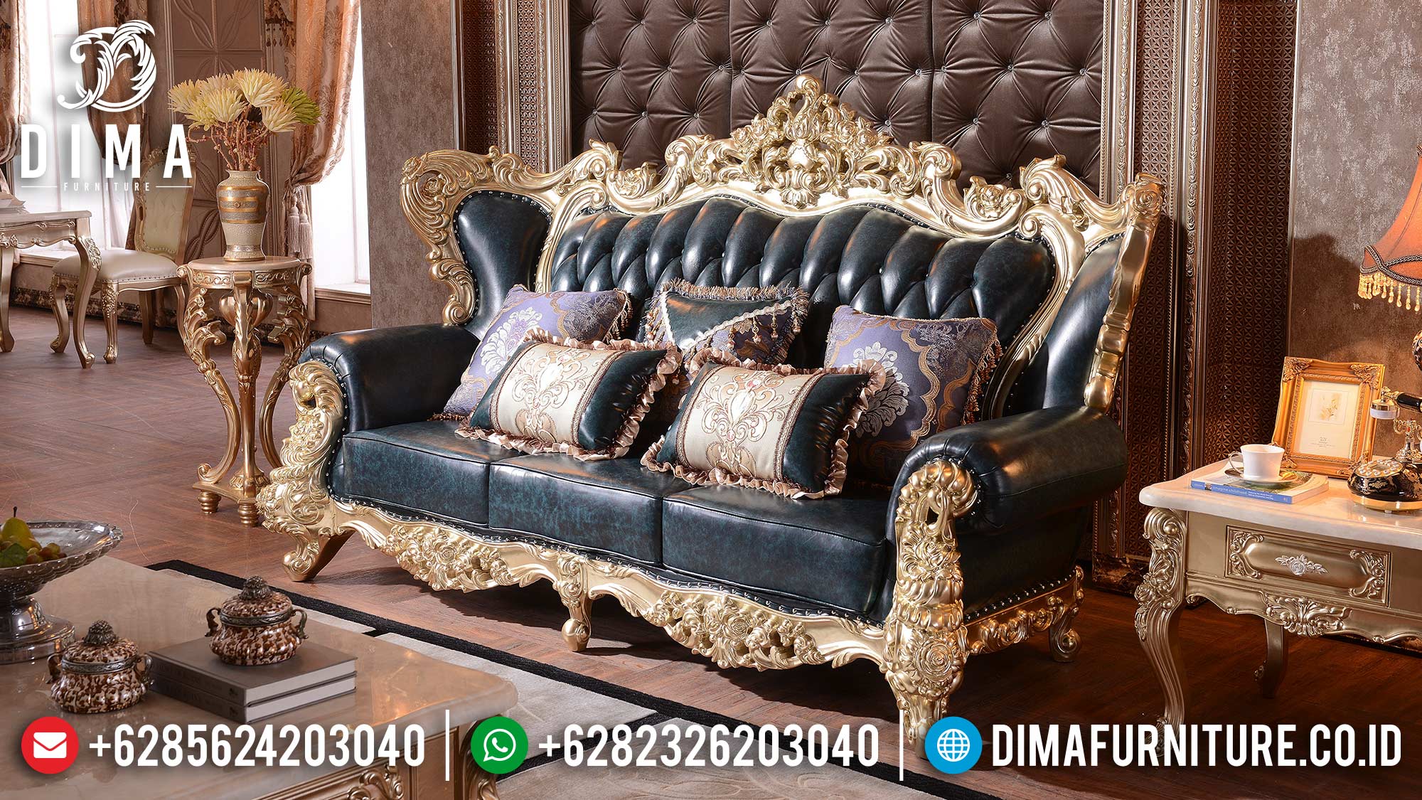 Italian Baroque Sofa Tamu Mewah 3 Seater Luxury Carving Elegant Color Furniture Jepara ST-1370